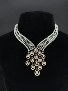 Luxury gold and diamond necklace with matching earrings - RoyalJain handcrafted bridal jewellery